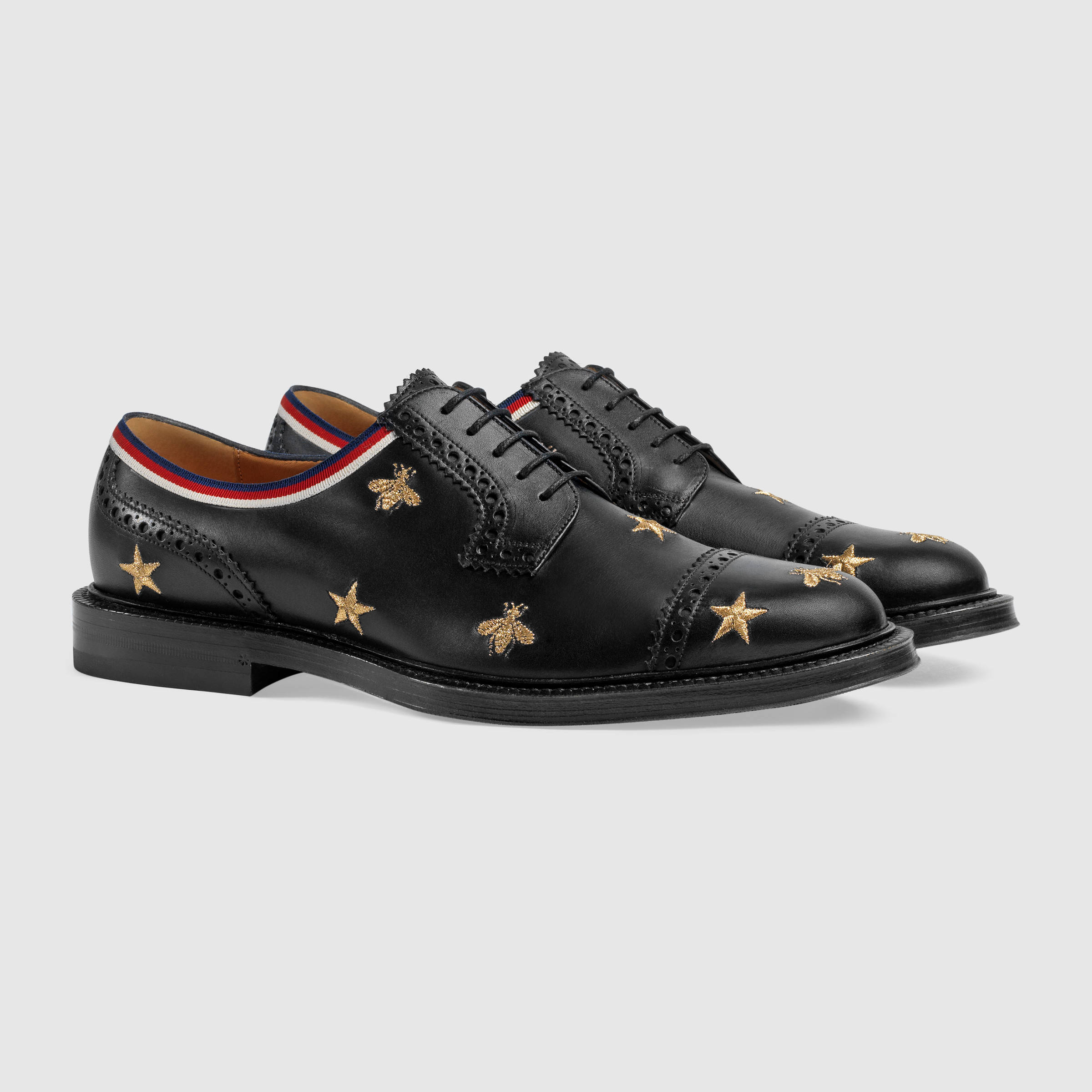 Shop these GUCCI Leather Embroidered Brogue Shoes / 1455 AUD