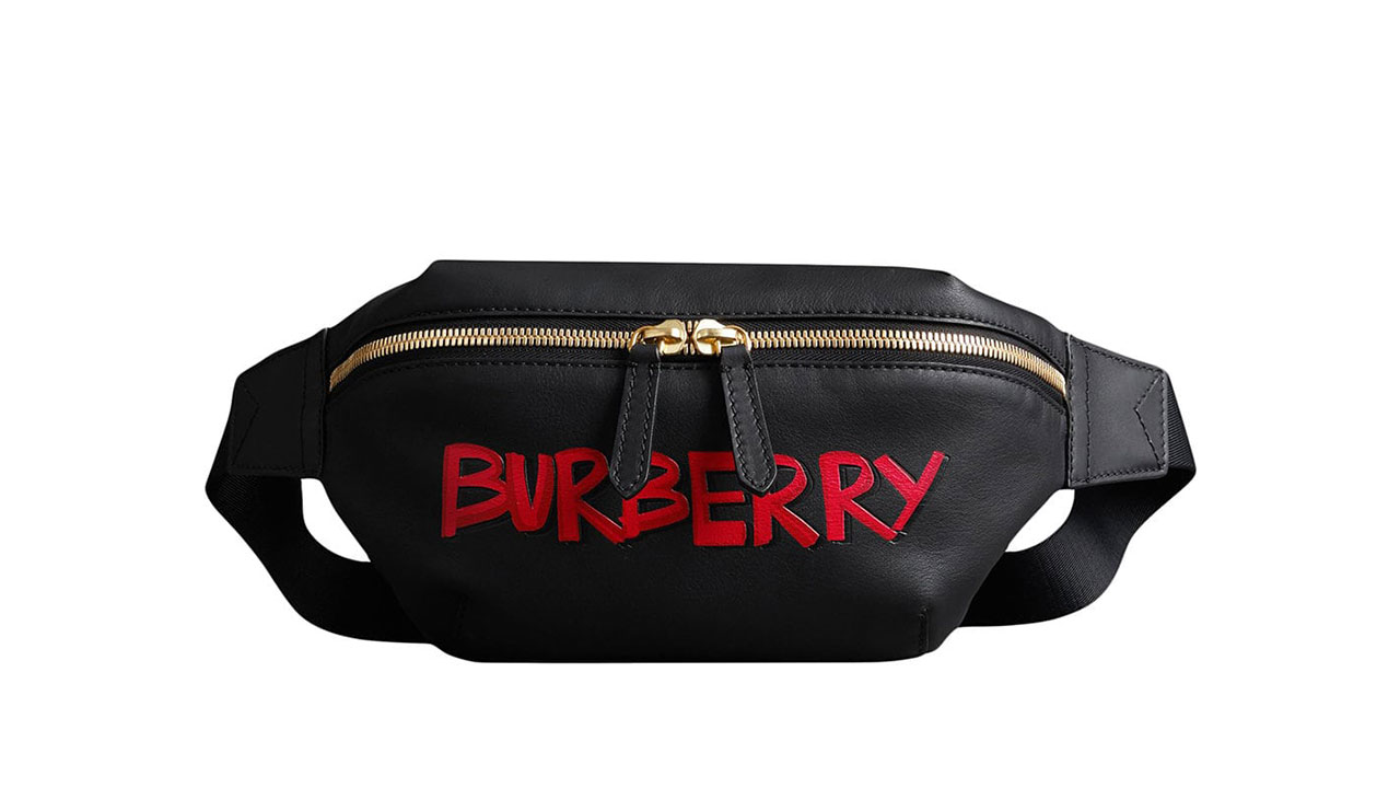 Burberry Blue Leather Graffiti Logo Bum Waist Hype Fanny Pack Bag
