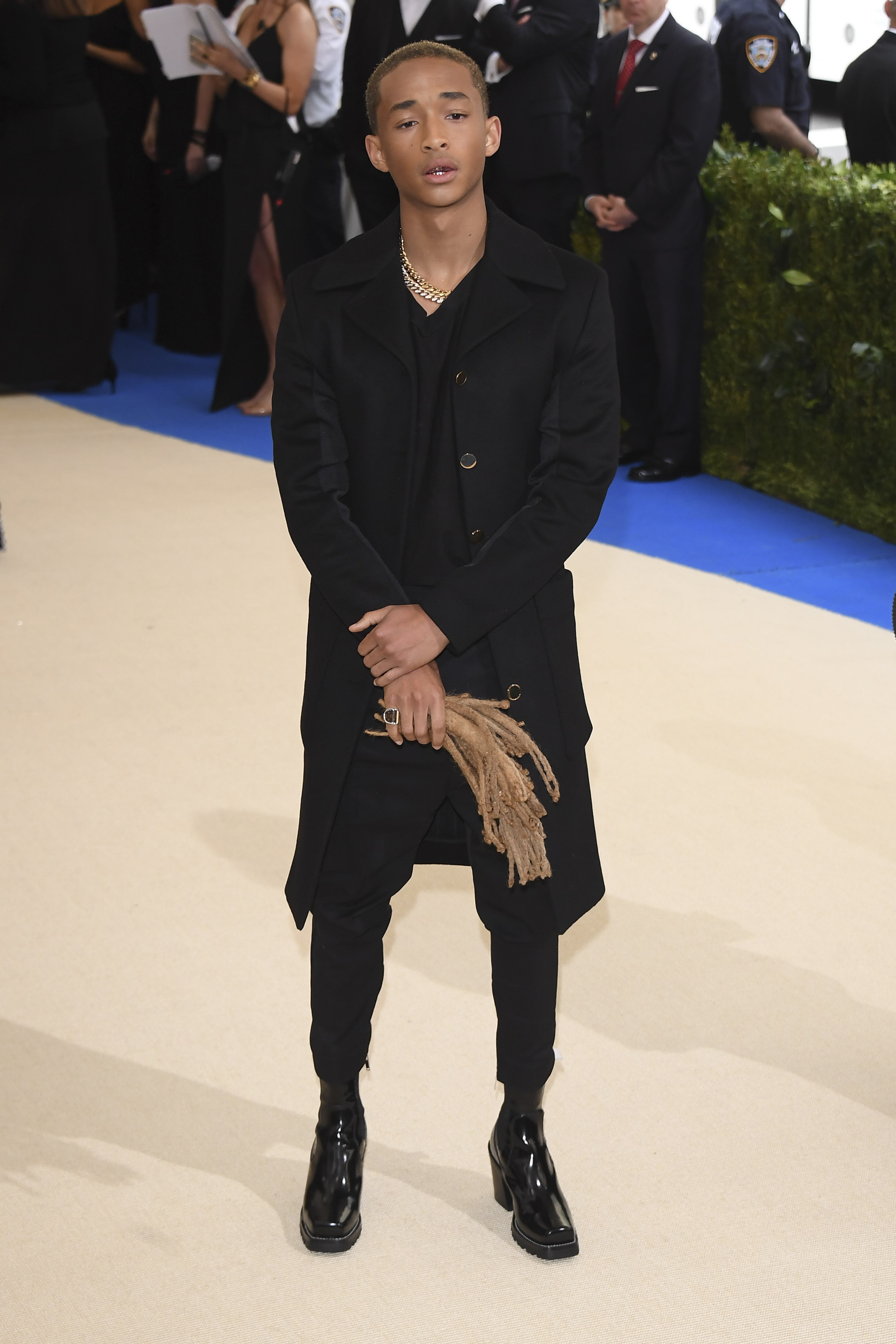 Jaden Smith shows off new buzzcut hairdo at the Met Gala 2017 - and takes  his old dreadlocks as his date